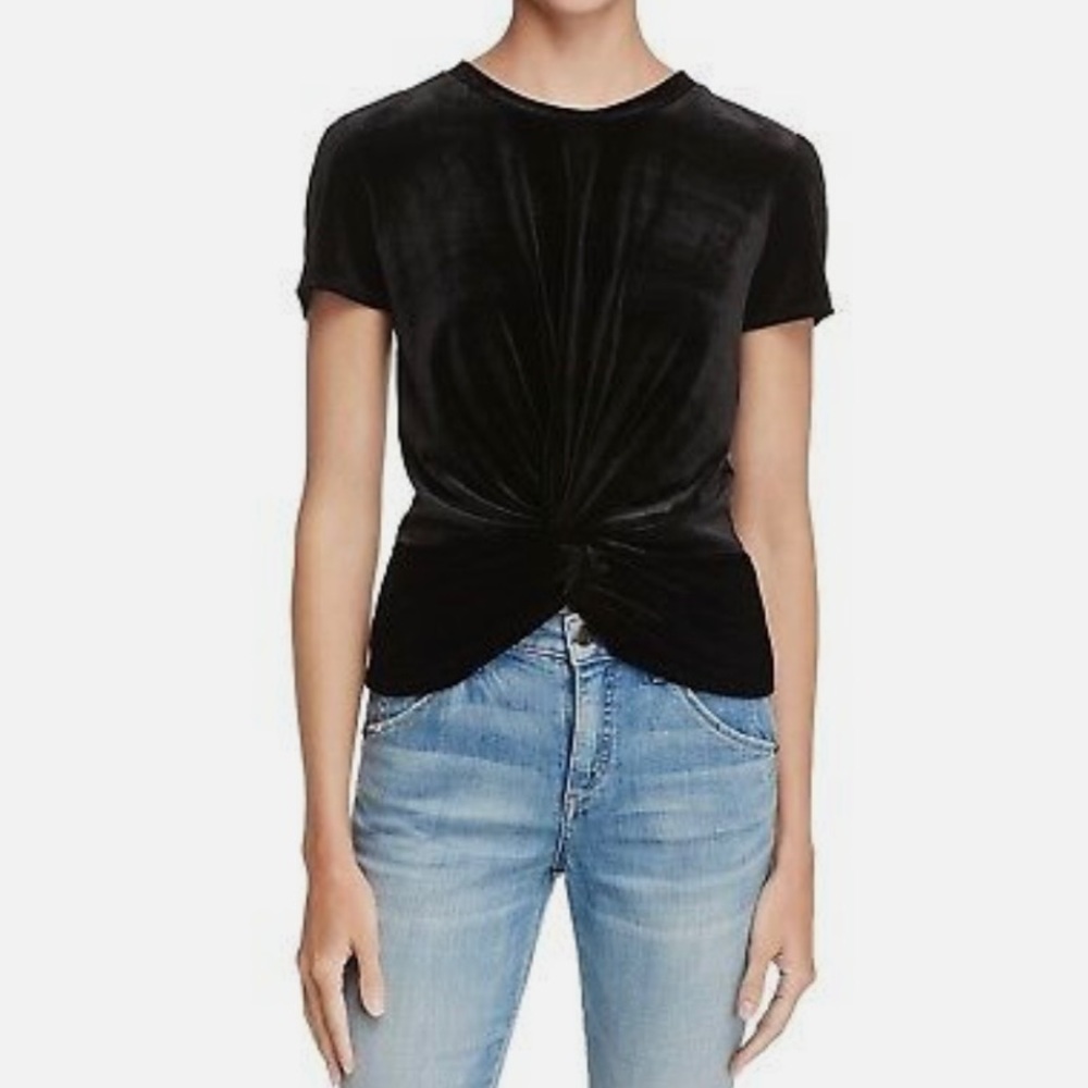 Bloomingdale’s Velvet Black Short Sleeve Top With Front Twist